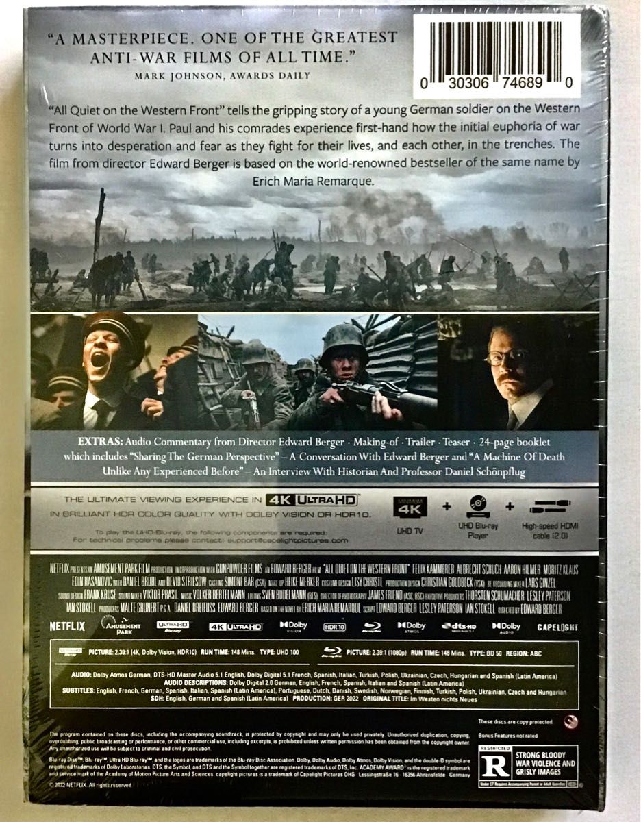 西部戦線異常なし (2022) 北米版 4K UHD-Blu-ray + Blu-ray（未開封）