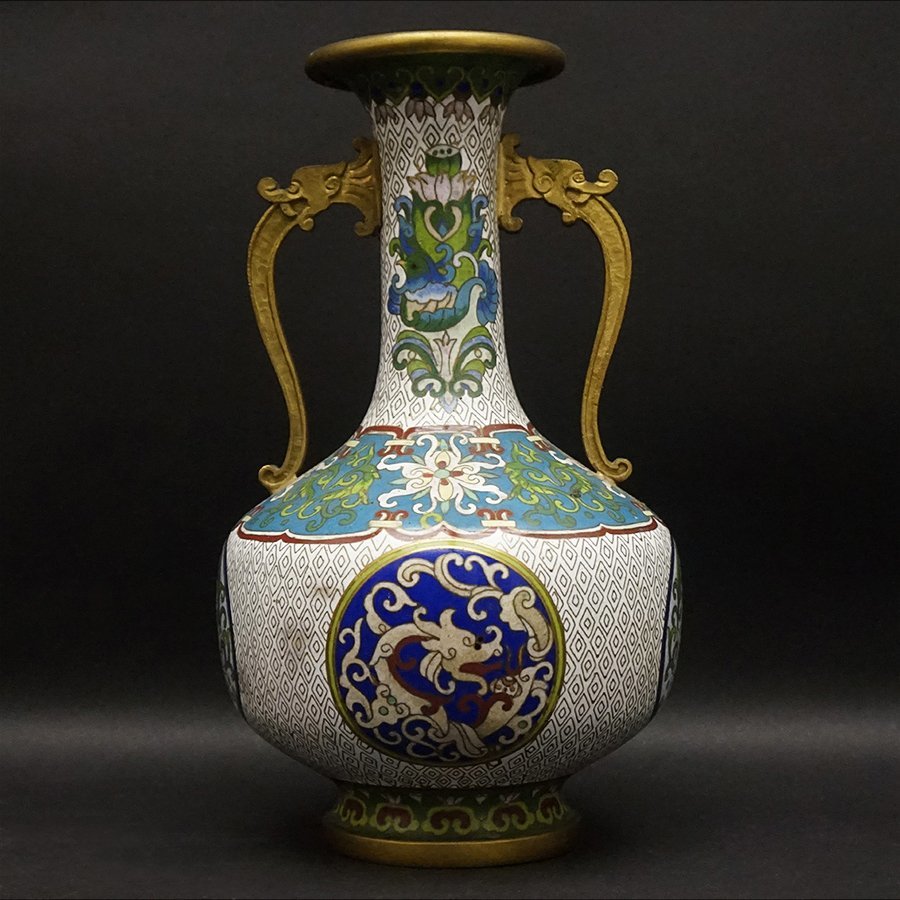 中国美術中国古玩唐物景泰藍底七宝花瓶華瓶花器年代物工藝工芸時代骨董