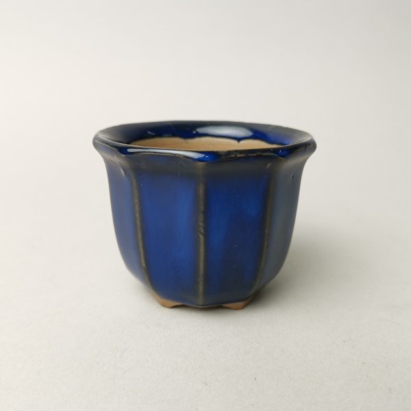 ③ ST1【 小さい青盆栽鉢】生子瑠璃釉ミニかわいい陶器観葉多肉植物