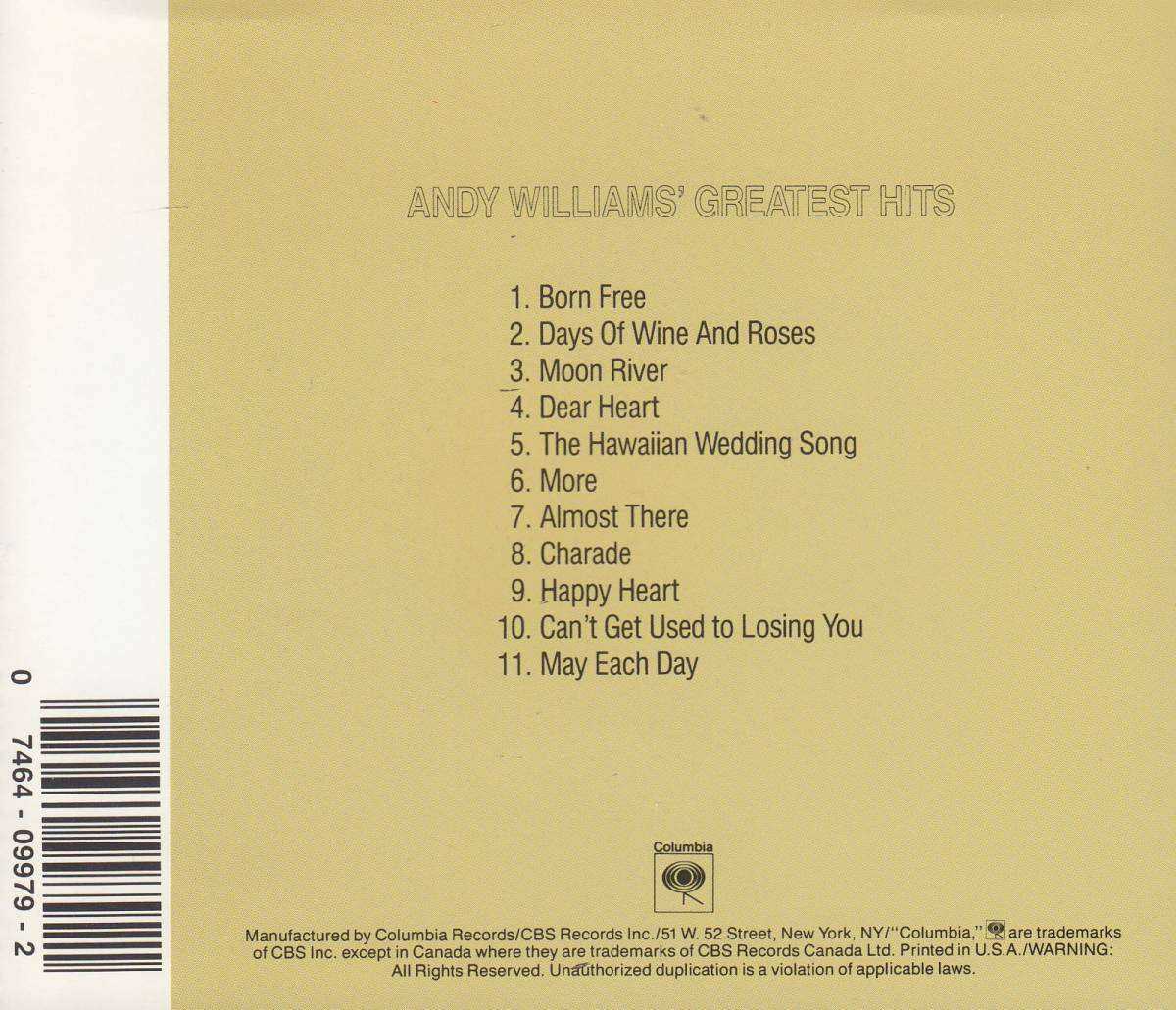 輸 Andy Williams Andy Williams' Greatest Hits◆規格番号■CK-9979◆送料無料■即決●交渉有_画像2