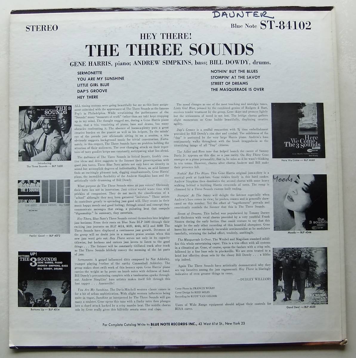 ◆ THE 3 SOUNDS / Hey There ◆ Blue Note ST-84102 (NY:VAN GELDER) ◆ V_画像2