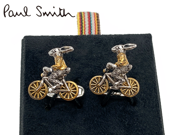 ポールスミス M1A CUFF ERBIKE MEN CUFFLINK RABBIT ON BIKE ロゴ入り ラビット 自転車 サイクリング形 カフリンクス カフスボタン