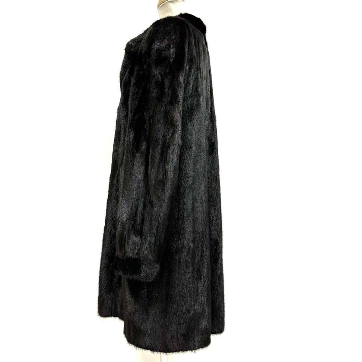 【七福】fk2470 BLACKGLAMA ブラックグラマ　Senza Serioso セミロングコート デザインコート ブラックミンク 貂皮 mink身丈 約 90cm_画像2