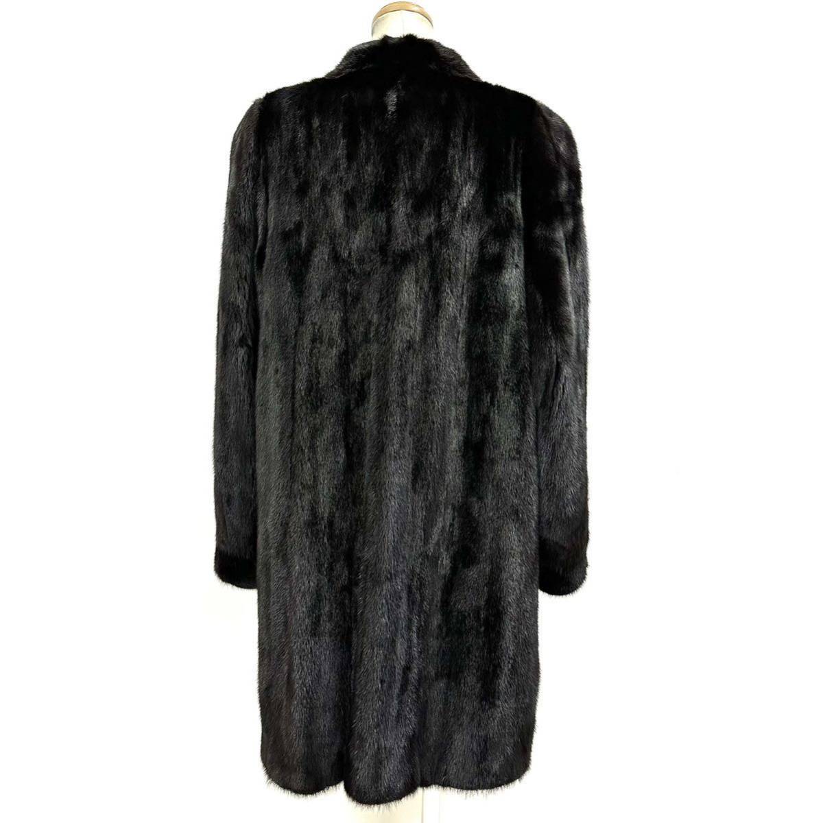【七福】fk2470 BLACKGLAMA ブラックグラマ　Senza Serioso セミロングコート デザインコート ブラックミンク 貂皮 mink身丈 約 90cm_画像3