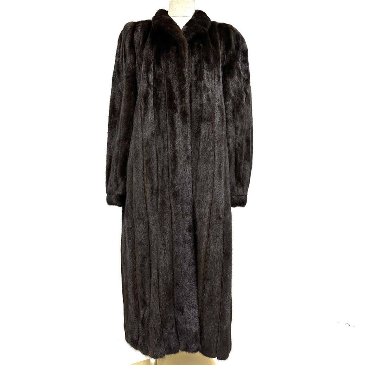 【七福】fk2478 BLACKGLAMA ブラックグラマ EMBA ロングコート デザインコート ミンクコート ブラックミンク 貂皮 mink身丈 約 110cm