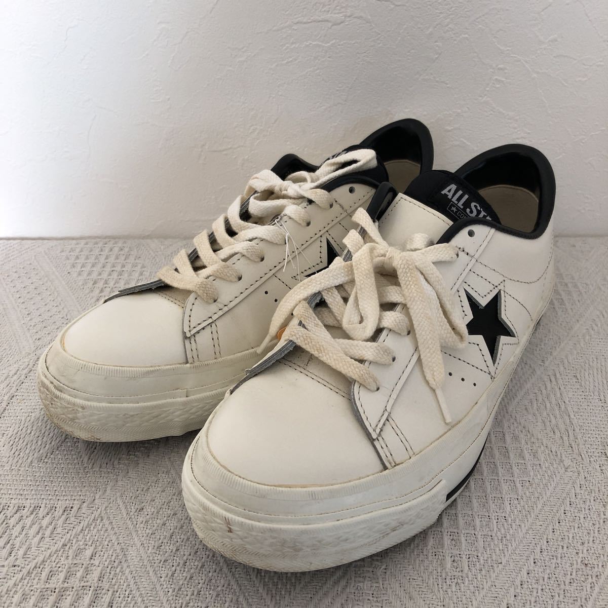 (k) CONVERSE コンバース ワンスター レザー スニーカー 白 ホワイト 靴 黒 白 UT6.5 25cm 日本製