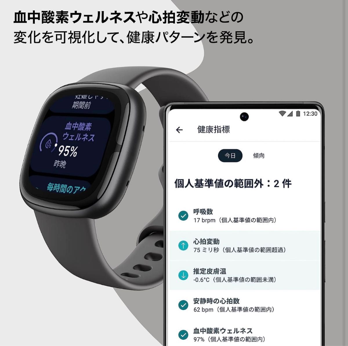 Fitbit Sense 2スマートウォッチ シャドーグレー [6日間以上の