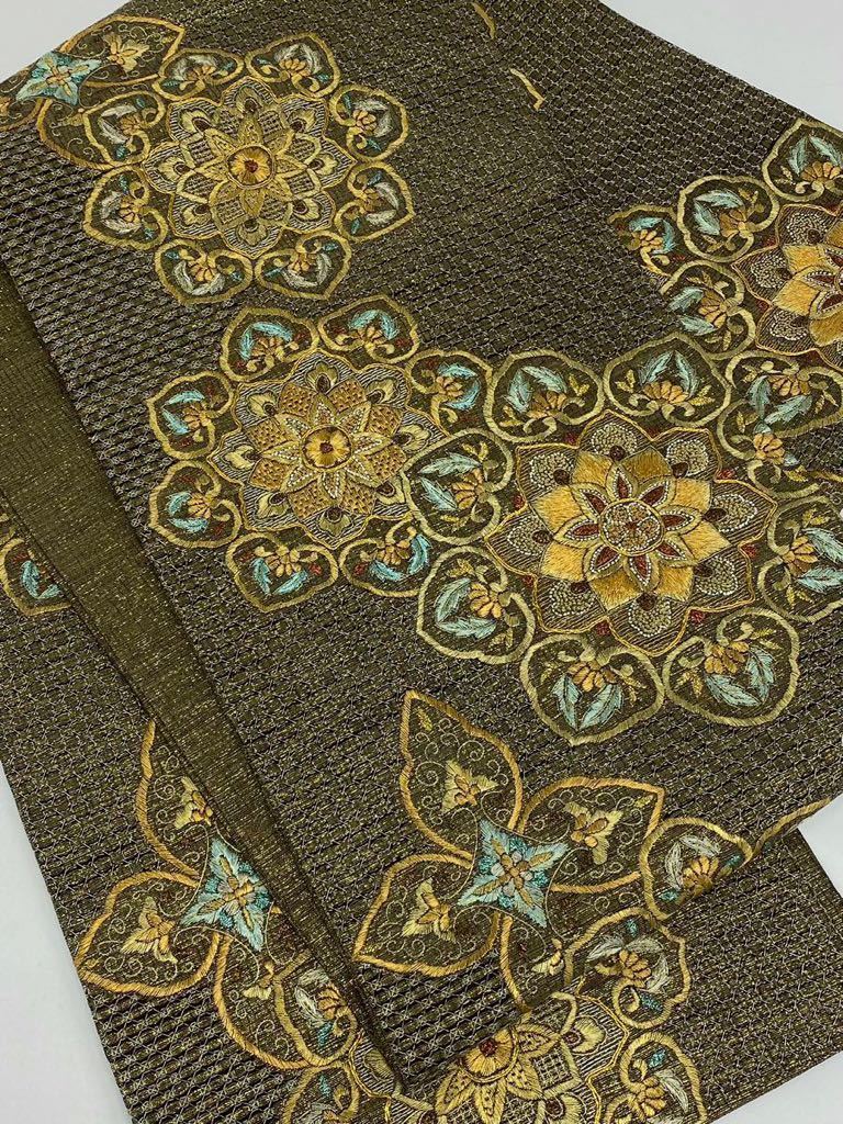 蘇州刺繍 相良刺繍 汕頭刺繍 袋帯 華紋 金糸 正絹 六通(仕立て上がり