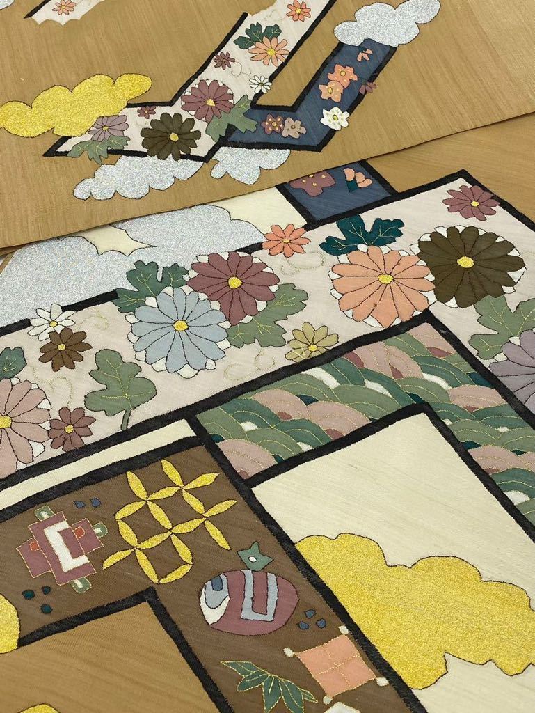 明綴れ 袋帯 反物 未仕立て品 宝尽くし 七宝繋ぎ 花文様 正絹 金糸