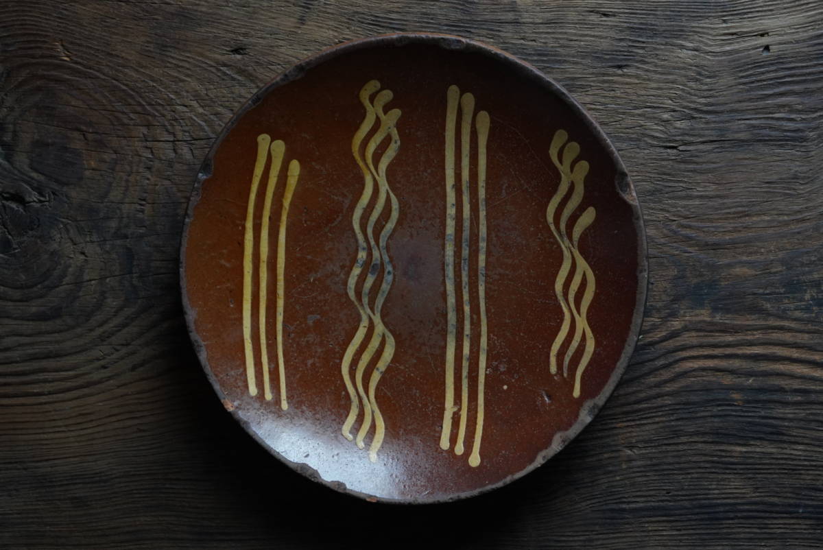 古いペンシルベニアのスリップウエア レッドウェア パイ皿 / 19世紀・アメリカ / アンティーク 古道具 アーリーアメリカン 677