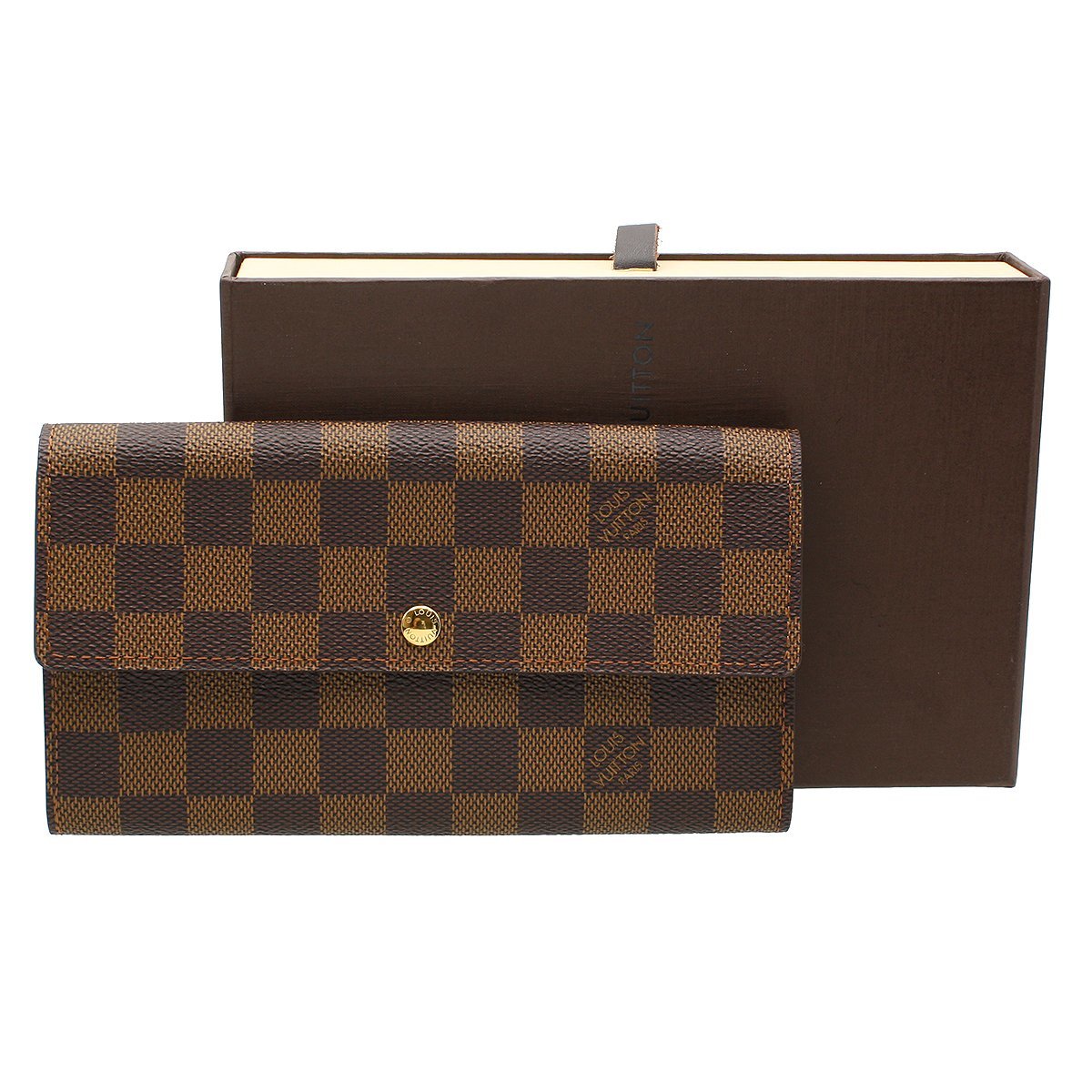 ★B2009 新同!! ルイヴィトン ダミエ エベヌ ポルトフォイユ サラ 二つ折り 長財布 N61734 ブラウン LOUIS VUITTON メンズ レディース★_画像1