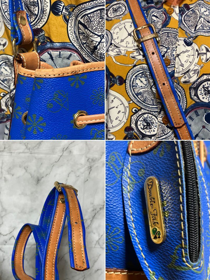 ダブルフィッシュ ☆ レザー コンビ 巾着デザイン ショルダー