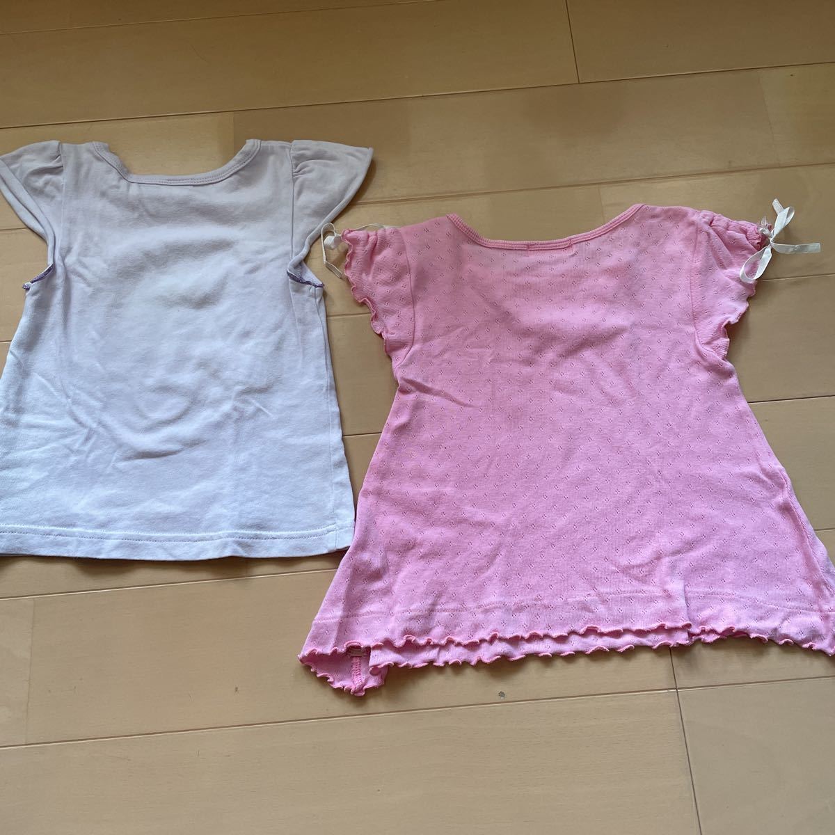 送料込み　女の子Tシャツ フレンチスリーブ　肩スナップ　サイズ90cm 綿100% コットン100% 薄紫ピンク　送料無料