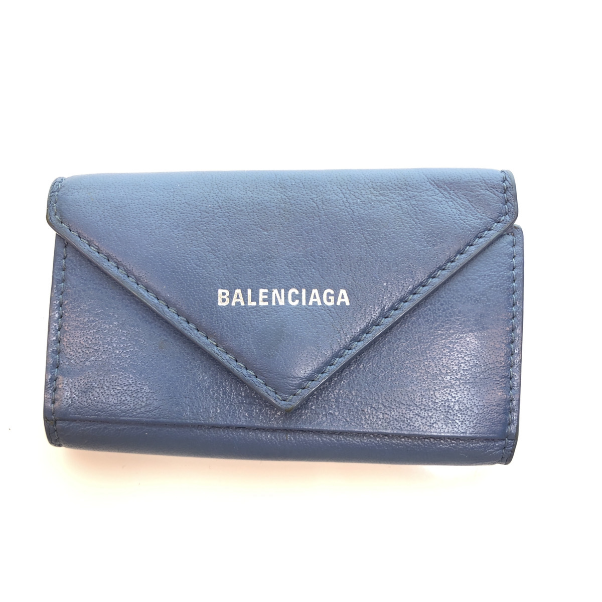 ● BALENCIAGA バレンシアガ PAPIER ペーパー ６連 キーケース キーリング付き レザー シルバー 箱付き タグ付き ペトロール ブルー 青 104_画像2