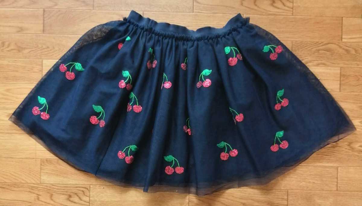 美品２点「H＆M スパンコール チュールレース フレアスカート 120-130-135 さくらんぼ ダイヤドット」パンパンチュチュ チュチュスカート