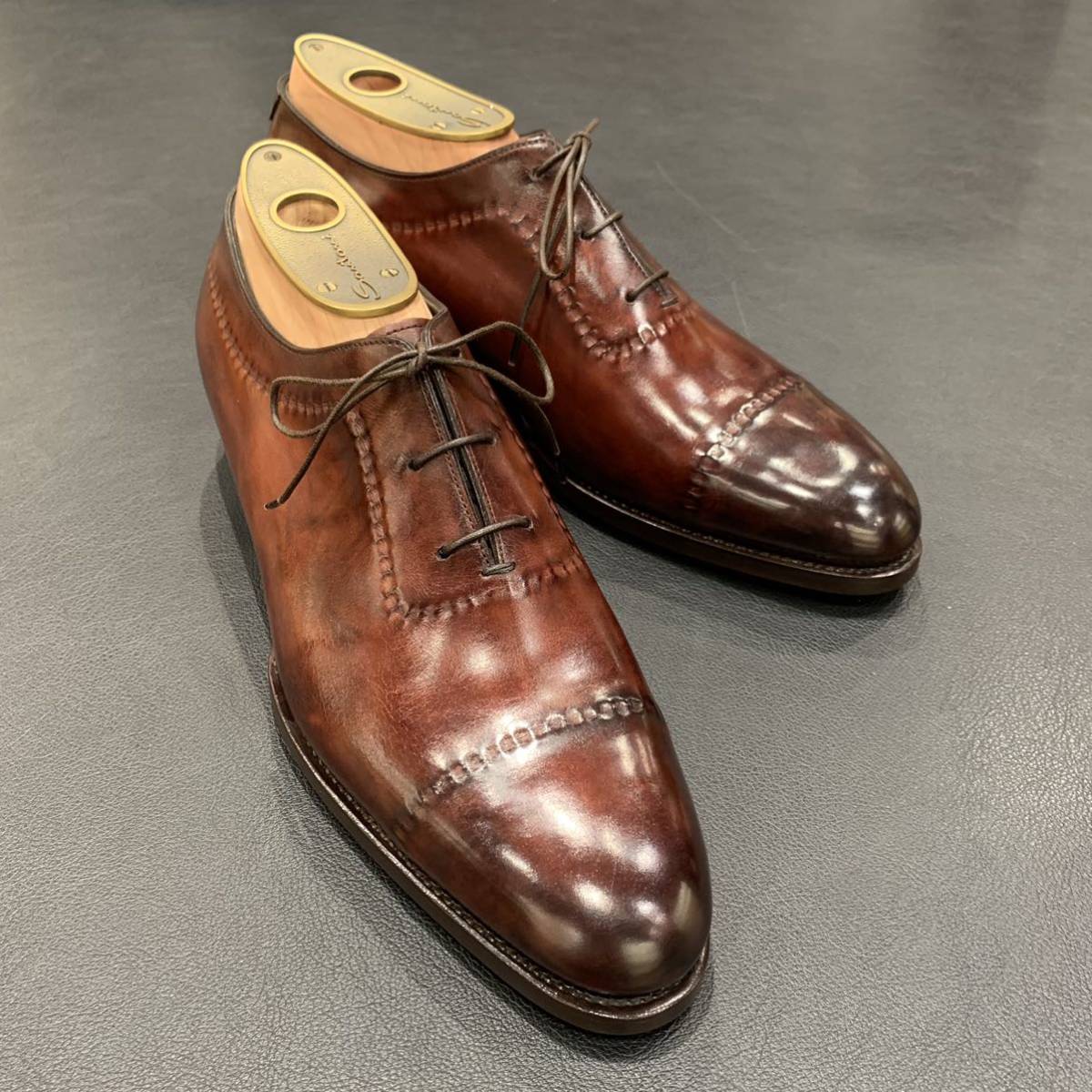 期間限定価格！　新品　Santoni Limited Editionサントーニ　リミテッドエディション　ブラウン　ホールカット　スキンステッチ　8インチ_画像4