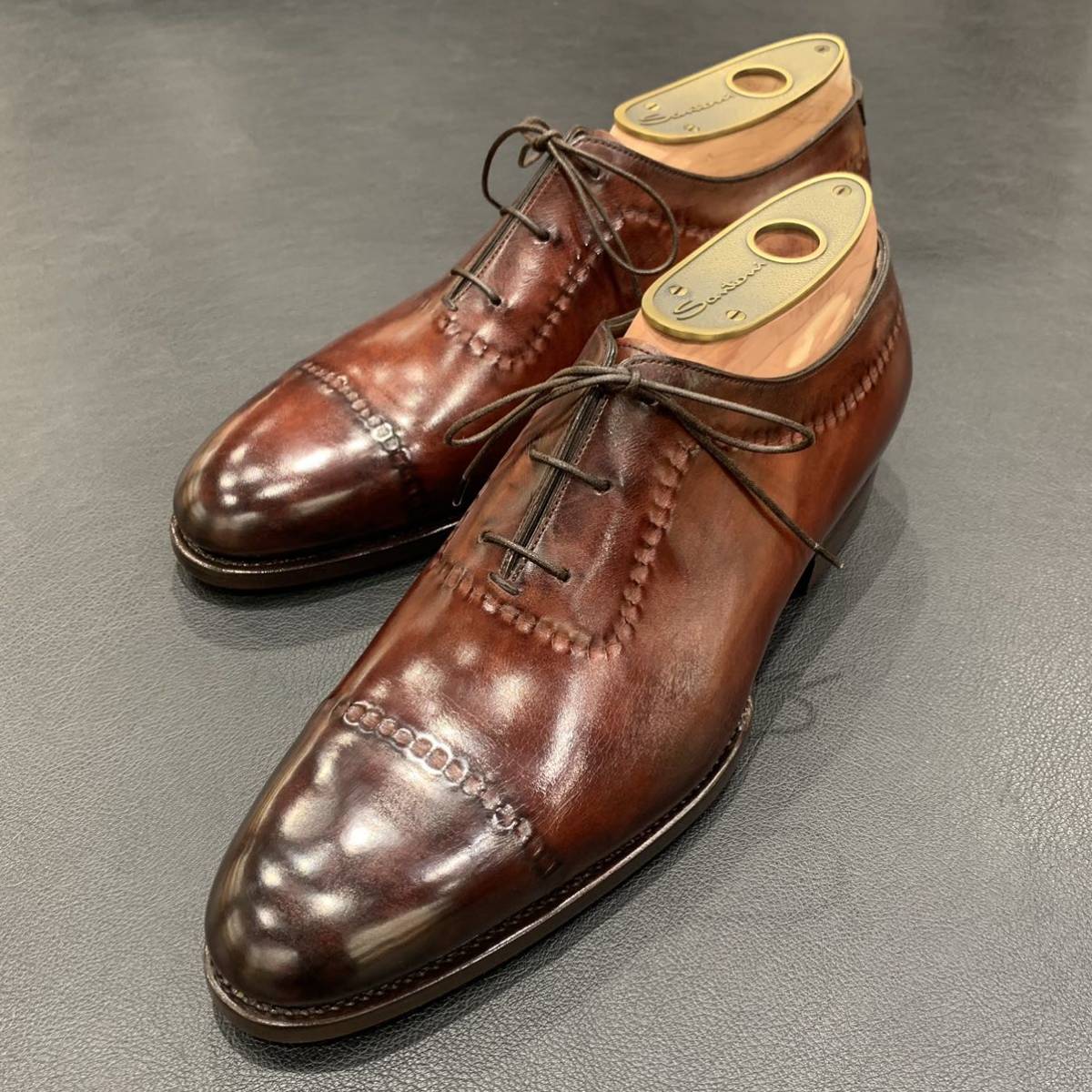 期間限定価格！　新品　Santoni Limited Editionサントーニ　リミテッドエディション　ブラウン　ホールカット　スキンステッチ　8インチ_画像3