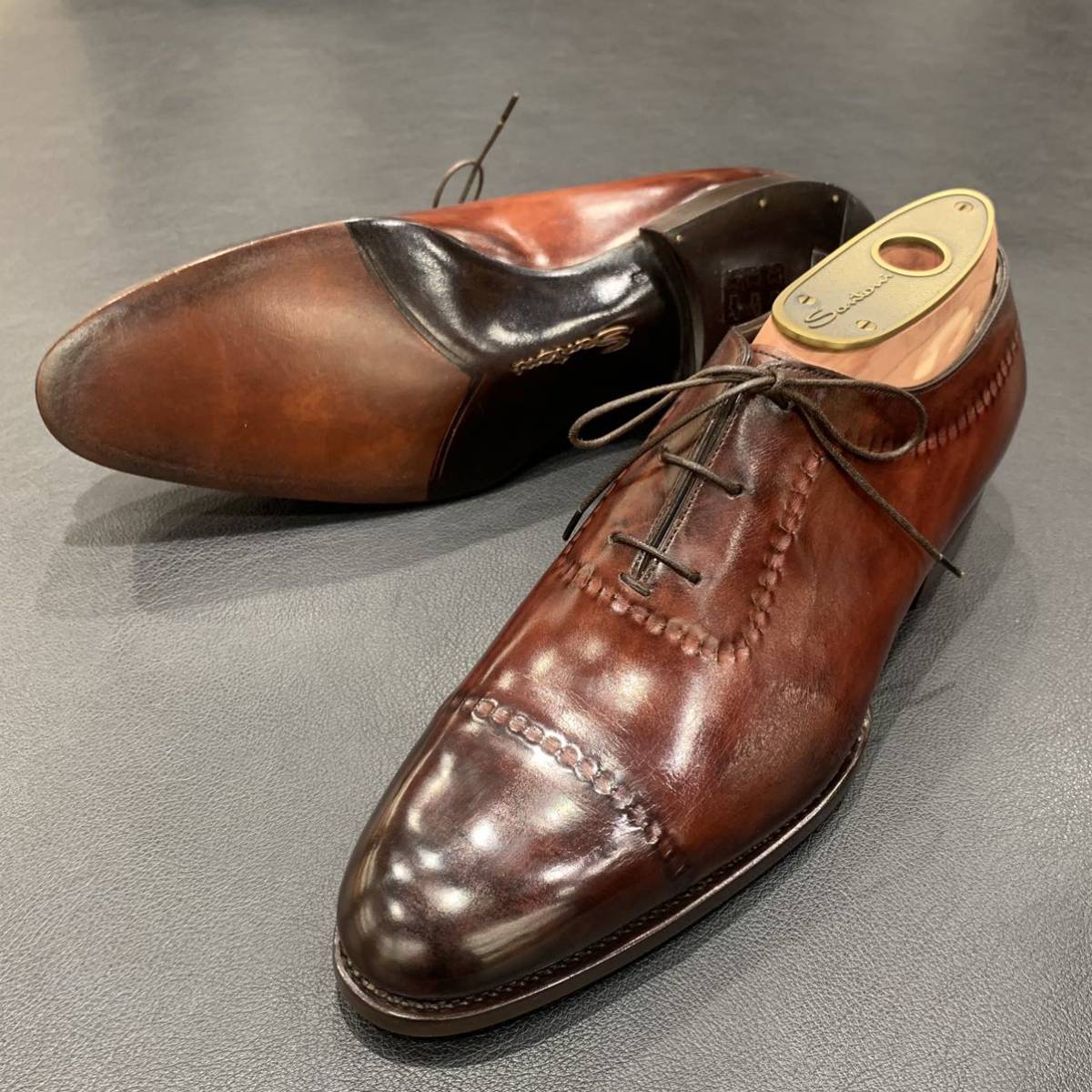 期間限定価格！　新品　Santoni Limited Editionサントーニ　リミテッドエディション　ブラウン　ホールカット　スキンステッチ　8インチ_画像6