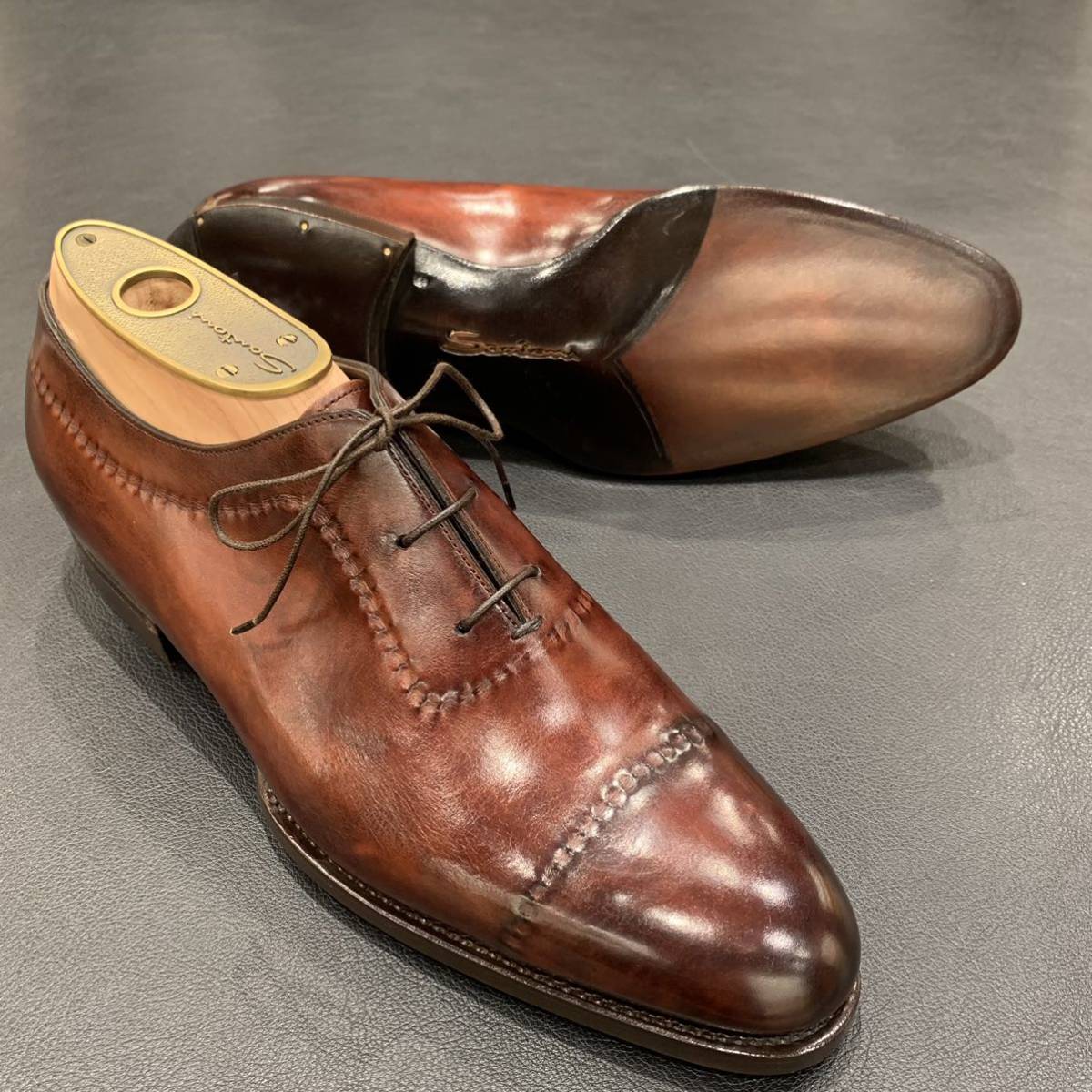 期間限定価格！　新品　Santoni Limited Editionサントーニ　リミテッドエディション　ブラウン　ホールカット　スキンステッチ　8インチ_画像5