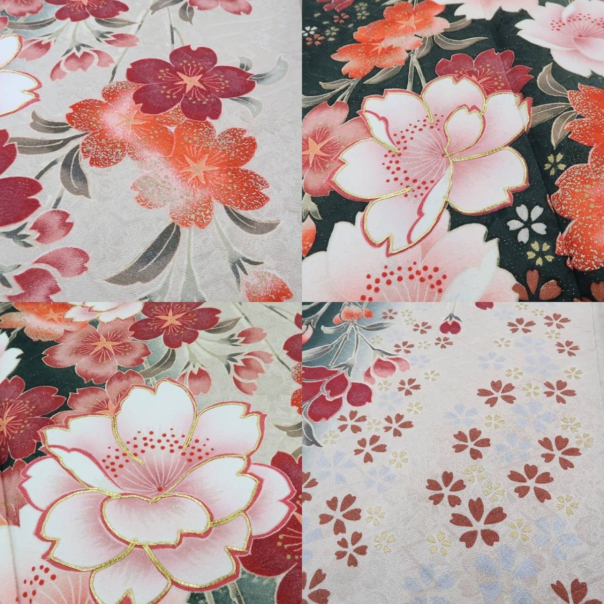 yu.saku2 beautiful goods 3 point set NICOLE gold piece embroidery kimono silk coming-of-age ceremony * most star. .. presence . flower opening, sho . on .. Sakura ~ long-sleeved kimono * obi age * obi shime 2032