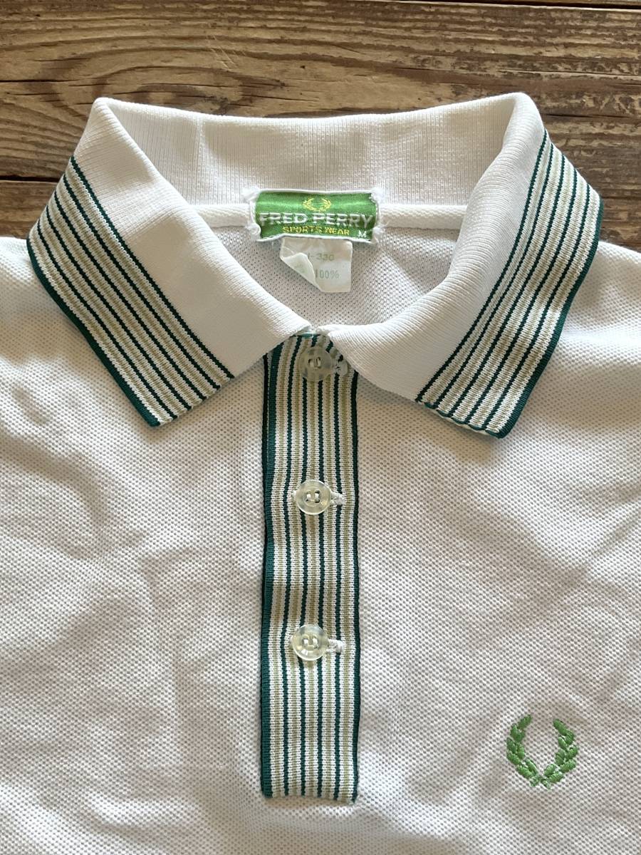 80s FRED PERRY フレッドペリー ヴィンテージ 半袖 ポロシャツ ホワイト M LONDON UK_画像4