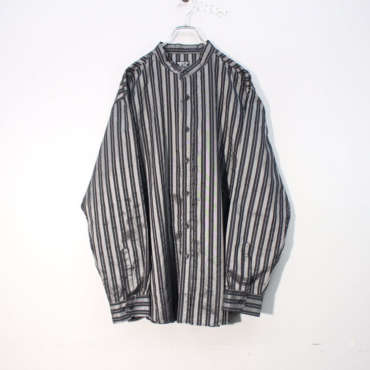 USA VINTAGE IDENTIC MENS WEAR STRIPE PATTERNED BAND COLLAR DESIGN SHIRT/アメリカ古着ストライプ柄バンドカラーデザインシャツ_画像4