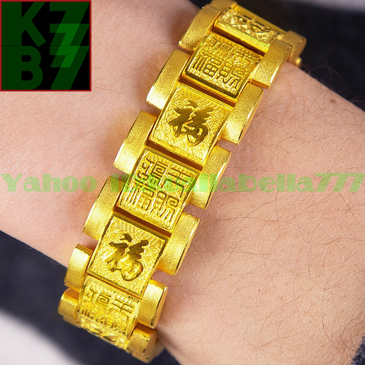 [ permanent gorgeous ] men's Gold bracele [ yellow gold heaven luck ] original gold luck with money fortune . better fortune feng shui popular birthday memory day present * length 18cm weight 72.65g proof attaching J63a
