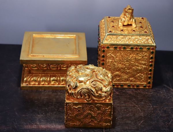 瓏古銅鏨刻彫 塗金魑龍印章 時代物 古置物擺件 銅器 中国古賞物 蔵出