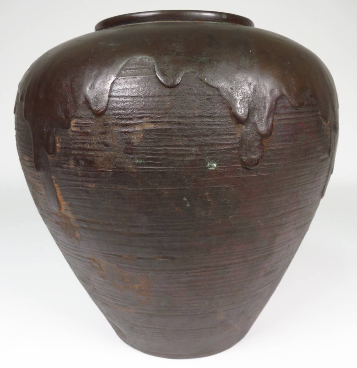 時代 古銅釉花瓶 花器 花入 飾壺 壷 骨董品 古美術品 作家 在銘 高さ24cm