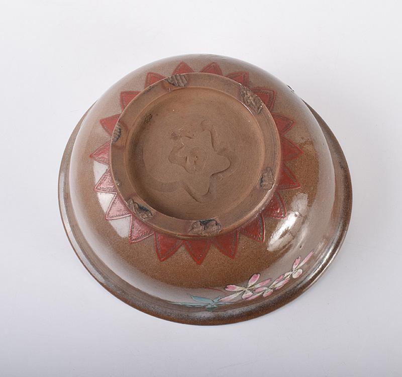 萬古焼 古萬古 色絵 桜絵 大菓子鉢 時代箱 V R4108 萬古焼 古萬古 色絵 桜絵 大菓子鉢 時代箱 V R4108