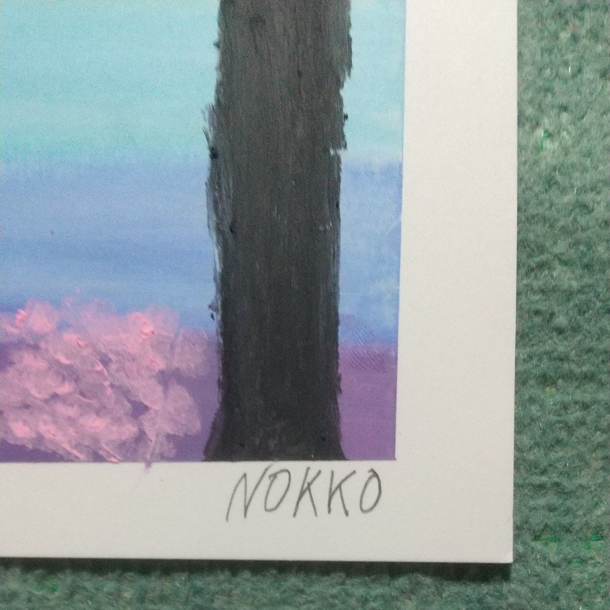 額なしオイルパステル画 虹色の富士山と猫 原画１点物 A4サイズ