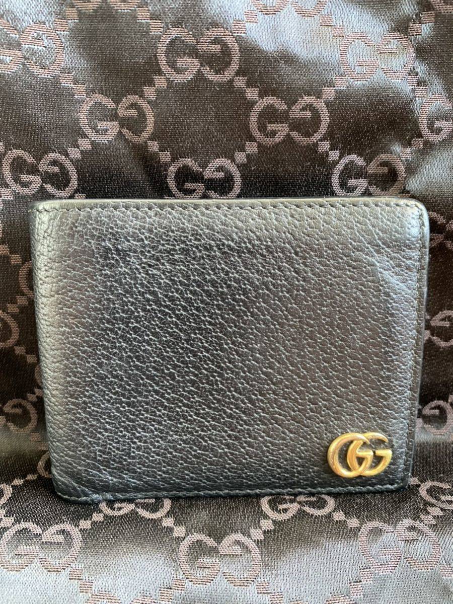 初売り】 ブラック 二つ折り財布 レザー GGマーモント グッチ GUCCI