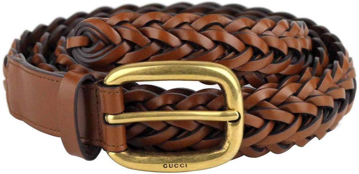 Gucci グッチ ベルト ブラウン Women's Braided Leather Belt with Gold Buckle 380606 2535 Brown 95cm_画像1