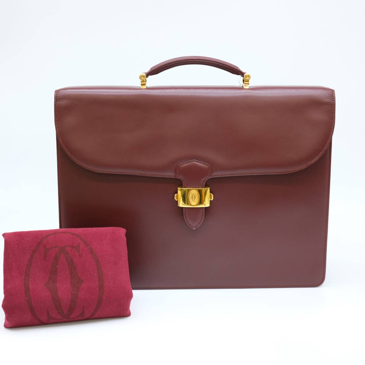 【美品】Cartier カルティエ マストライン ブリーフケース ビジネス 書類鞄 ボルドー 赤