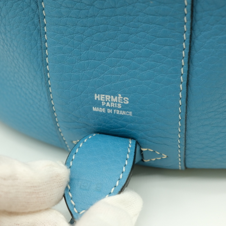 [. discount ][ beautiful goods ]HERMES Hermes Inter City handbag vanity bag make-up pouch toliyonkre man s leather blue Gene 