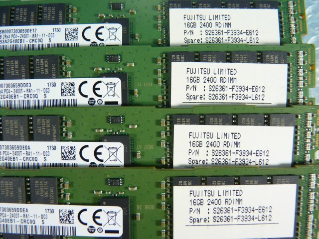 1OHX // 16GB 16枚セット計256GB DDR4 19200 PC4-2400T-RA1 Registered RDIMM M393A2G40EB1-CRC0Q S26361-F3934-L612//Fujitsu CX2570 M2取_画像9
