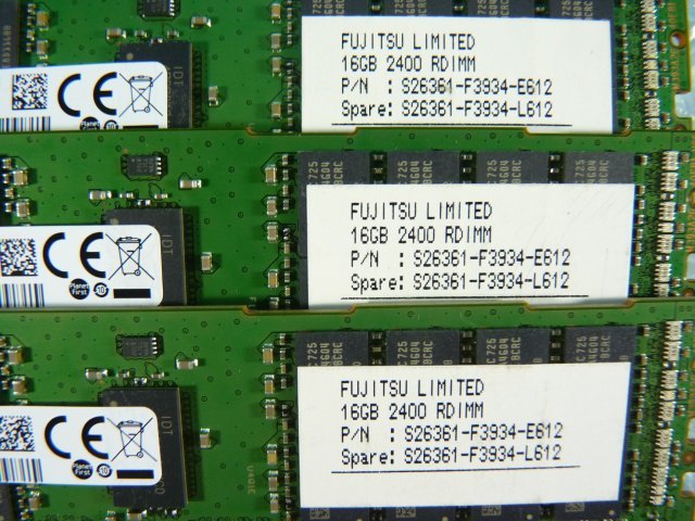 1OIE // 16GB 3枚セット計48GB DDR4 19200 PC4-2400T-RA1 Registered RDIMM M393A2G40EB1-CRC0Q S26361-F3934-L612//Fujitsu CX2570 M2取外_画像3