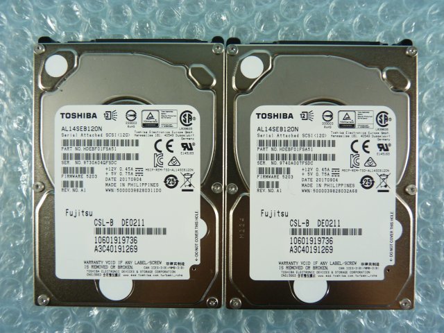 1OIN // 2 piece set TOSHIBA AL14SEB120N 1.2TB 2.5 -inch SAS HDD 10K(10000)rpm 12Gb 15mm /A3C40191269//Fujitsu PRIMERGY CX2570 M2 taking out 