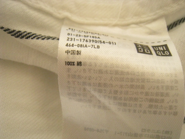 UNIQLO ユニクロ ストライプシャツ 長袖 胸ポケット 白×グレー ホワイト サイズL_画像4