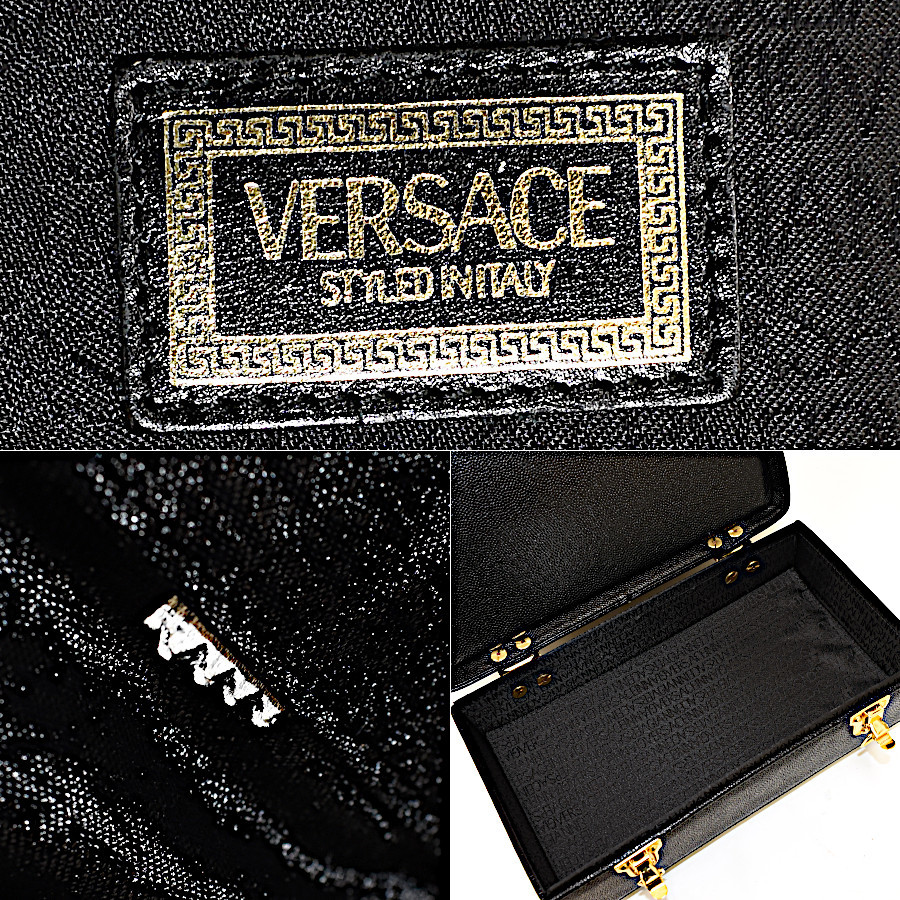 1 point limitation as good as new Versace handbag vanity sun Burst leather black Gold metal fittings Vintage VERSACE
