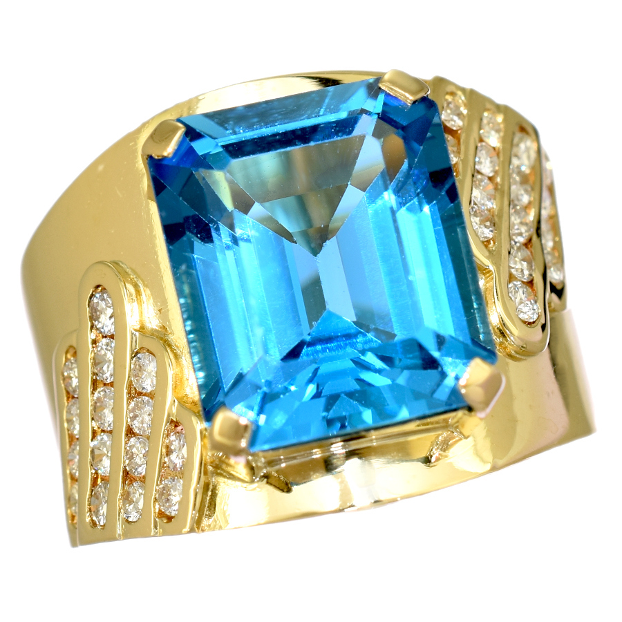 見事な創造力 ダイヤモンド ブルートパーズ K18イエローゴールド 指輪