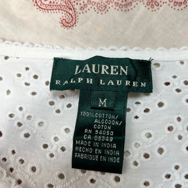 sh●531 USA古着 美品 90s～ Ralph Lauren コットンレース シャツカーディガン M～L 白 オールド ヴィンテージ 7部袖 ラルフローレン