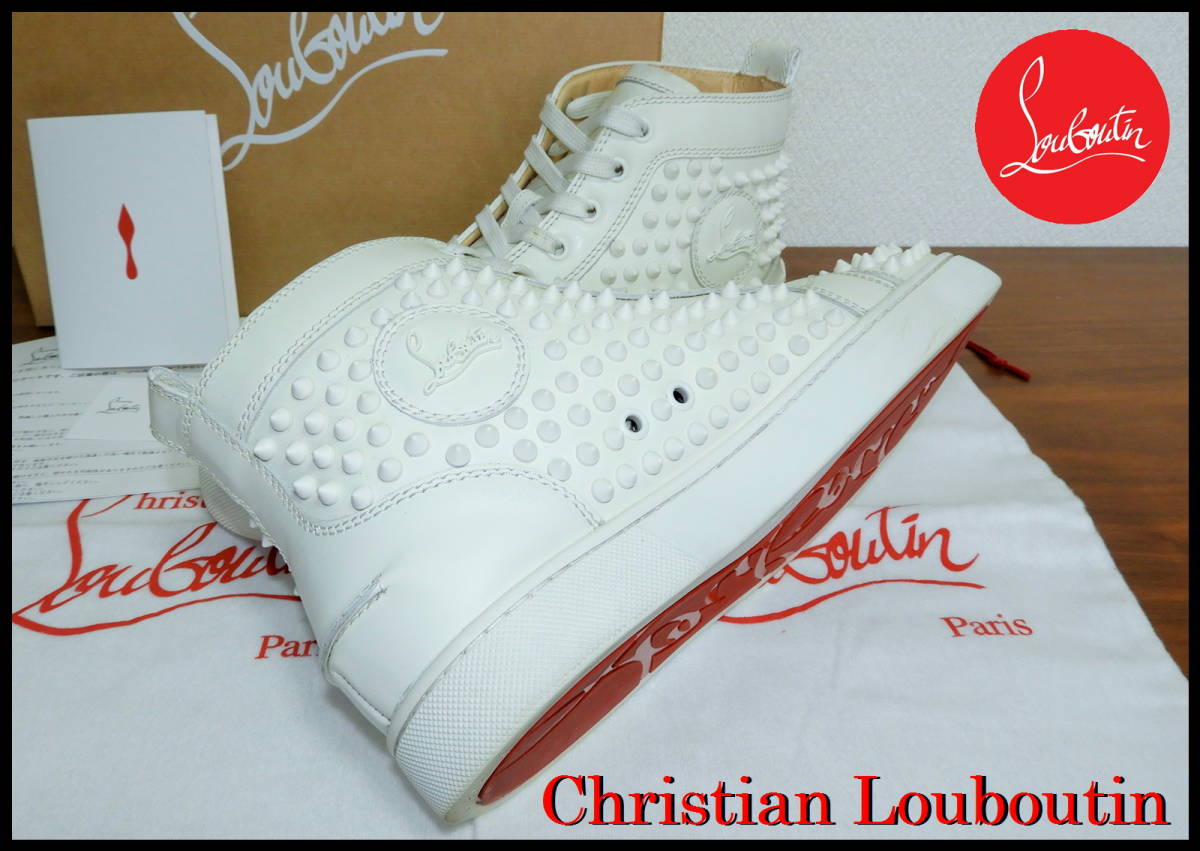 Christian Louboutin ルイススパイク 国内正規品 クリスチャンルブタン ホワイト カーフレザー スタッズ 白メンズ 41 ハイカットスニーカー_画像3