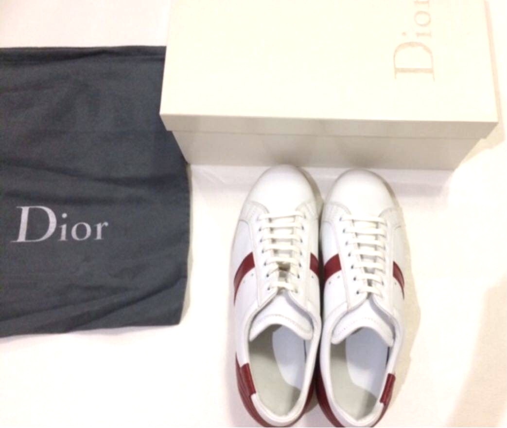 【ラスト1、新品未使用、正規品】Dior HOMME ディオール オム レザースニーカー 白色/赤色 保存袋、箱付き 41・1/2_画像3
