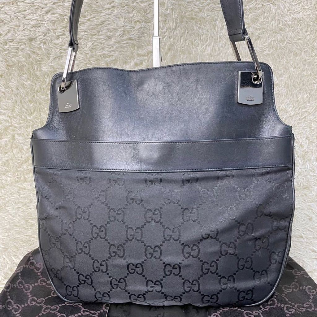 1円 GUCCI グッチ GG柄 ハンドバッグ ショルダーバッグ ナイロン×レザー 黒色 ブラック_画像1