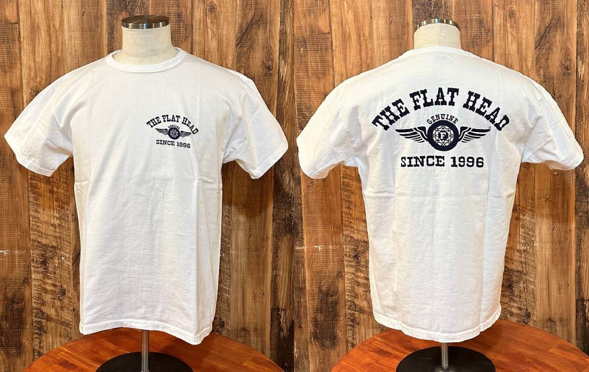 【THE FLAT HEAD】40サイズ 3本針の1本外し Tシャツ ウイングホイール FN-THC-202 ホワイト フラットヘッド ランブルの画像1