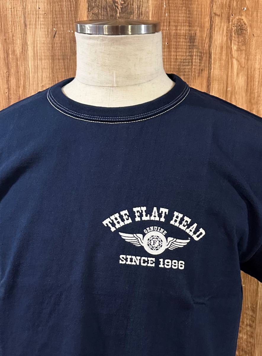 【THE FLAT HEAD】42サイズ　インディゴ　3本針の1本外し Tシャツ ウイングホイール　FN-THC-202　フラットヘッド　ランブル_画像4