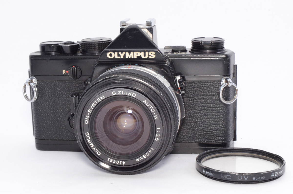 ★動作確認済★ OLYMPUS オリンパス OM-1 ブラック G.ZUIKO AUTO-W 35mm F2.8 レンズ セット フィルム カメラ 2306006Y