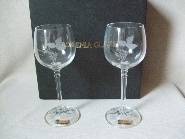 BOHEMIA ボヘミア / ワイングラス 2客セット / CX102 / 150 / ぶどう柄 / チェコスロバキア製 / 個人保管品_ ボヘミア / ワイングラス 2客セット