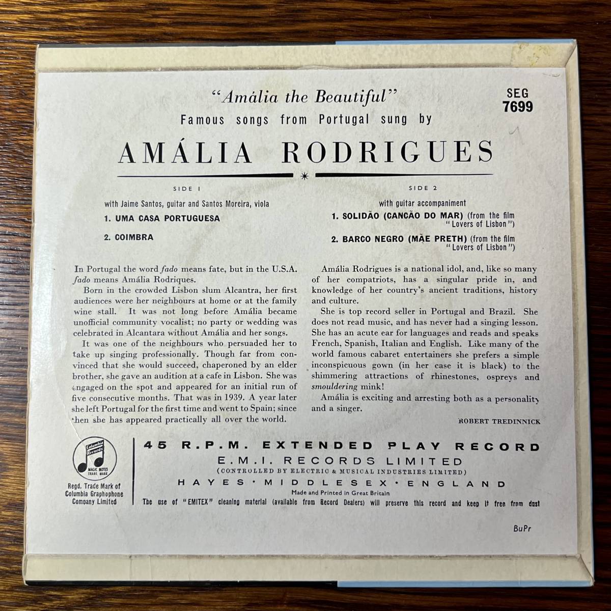 ◎ファド EP2枚◎AMALIA RODRIGUES COLUMBIA 「暗いはしけ」他全8曲_画像3